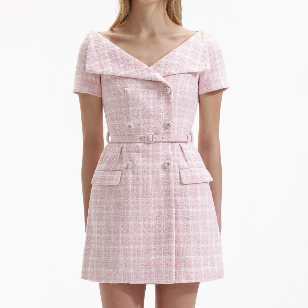 Self-Portrait Pink Boucle Mini Dress US 8 Button